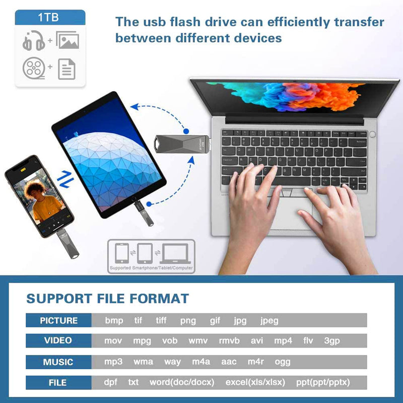 [Australia - AusPower] - Flash Drive 1TB iPhone Photo Stick, Aramsen USB 3.0 Flash Drive Photo Stick Memory Stick External Storage for iPhone/iPad/Android/PC（Black 1TB-BL 
