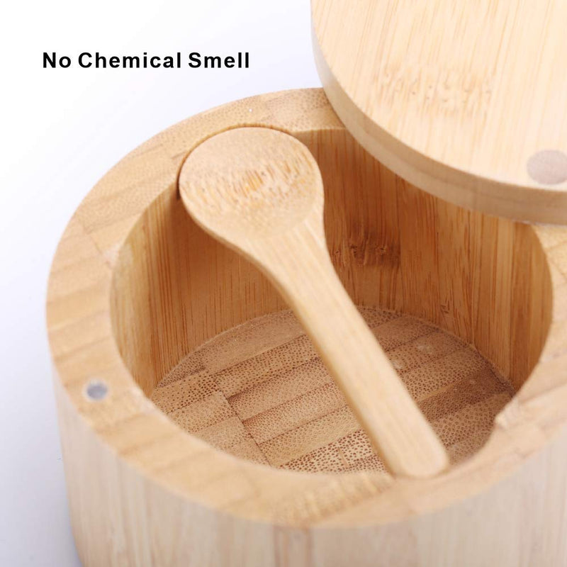 [Australia - AusPower] - KITCHENDAO Bamboo Salt Cellar with Built-in Spoon to avoid Dust, Elegant Salt box Bowl, Container Holder with Swivel Magnetic Lid Mother's Day Gift for Mom Grandma, 6oz 