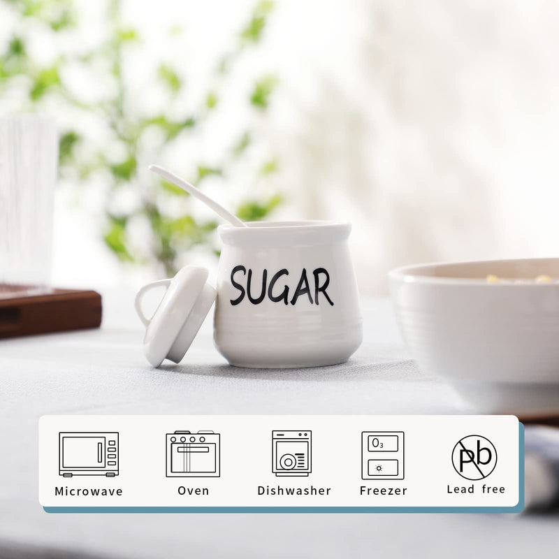 [Australia - AusPower] - HAOTOP Porcelain Sugar Bowl with Lid and Spoon 12oz White (White) 