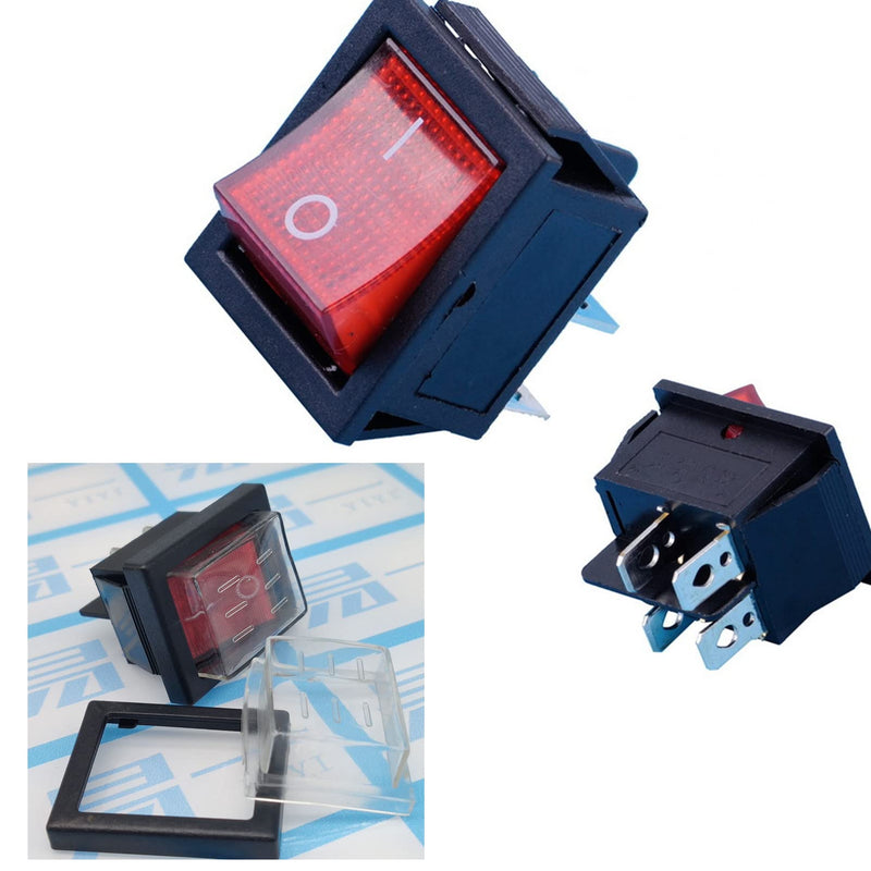 [Australia - AusPower] - 3PCS KCD4 Rocker Switch 16A 250V 20A 125V ON/Off -Red Light Illuminated 4 Pin 2 Position DPST Snap in Boat Rocker Toggle Switch with Wires and Waterproof Silicone Cover 