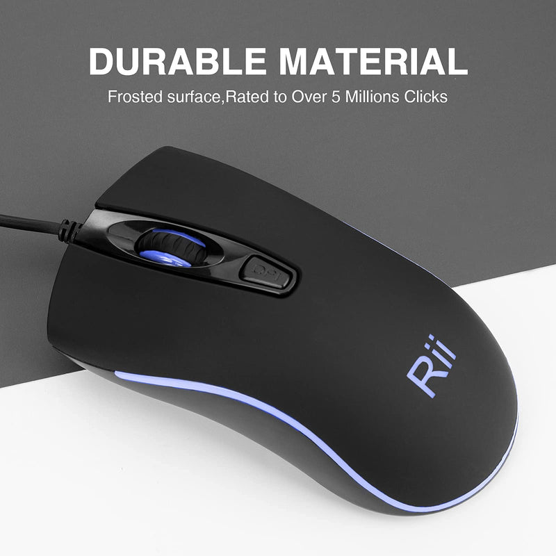 [Australia - AusPower] - Wired Mouse,Rii Computer Mouse with Blue Backlit,USB Mouse with 1600 DPI Levels,Comfortable Grip Ergonomic Optical ,USB Wired Mice Support Windows PC, Laptop,Desktop,Notebook,Chromebook (2PACK) 2PACK 