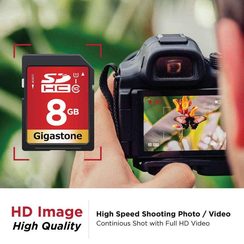[Australia - AusPower] - Gigastone 8GB 2-Pack SD Card UHS-I U1 Class 10 SDHC Memory Card Full HD Video Canon Nikon Sony Pentax Kodak Olympus Panasonic Digital Camera, with 2 Mini Cases SD 8GB U1 2-Pack 