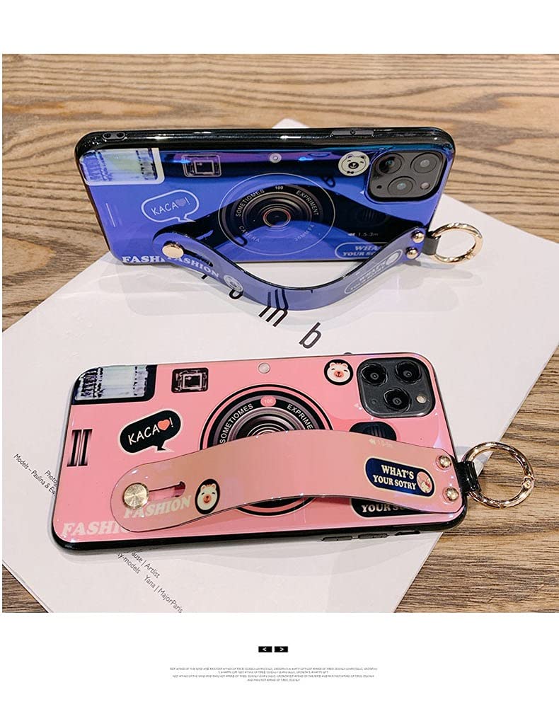 [Australia - AusPower] - Aulzaju Case for Samsung Note 20 for Girls Women with Wrist Strap Stand Bling Holographic Cute Cartoon Camera Design with Ring Holder Kickstand Soft Sleek TPU Bumper Cover for Galaxy Note 20 Blue Samsung Galaxy Note 20 