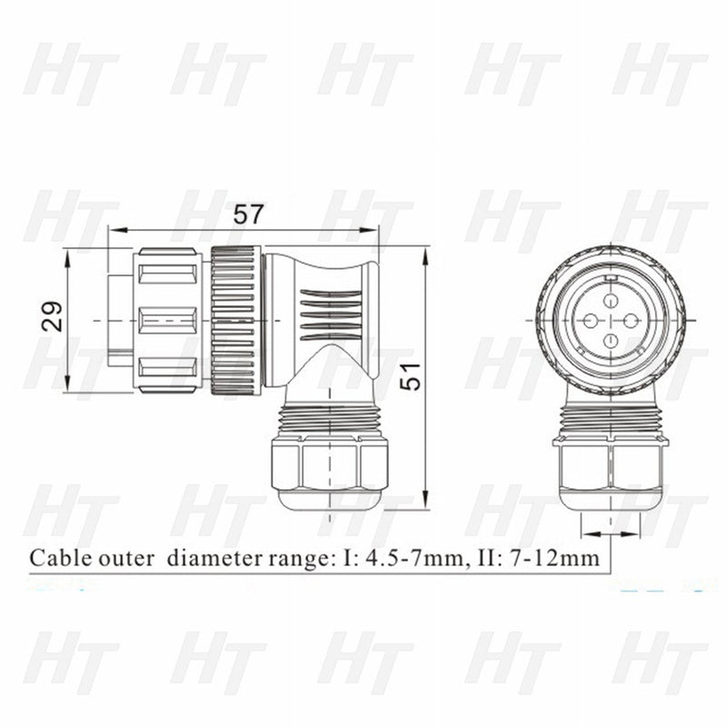 [Australia - AusPower] - HangTon SD20 Circular Aviation 12 Pin Connector Waterproof IP68 Right Angle Cable Plug Panel Mount Socket 