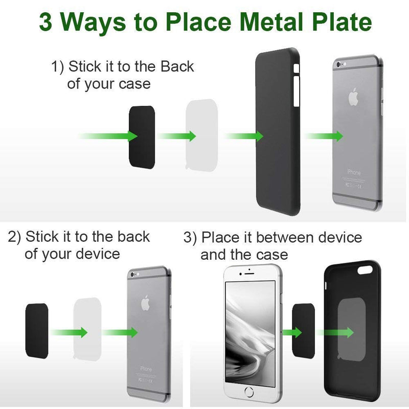 [Australia - AusPower] - Universal Metal Plates with 3M Adhesive for All Magnetic Car Mounts, Cell Phone, Tablet Holder, Cradle-Less, Air Vent Mount, 6 Rectangular, 6 Round, Black (Not a Magnet) 