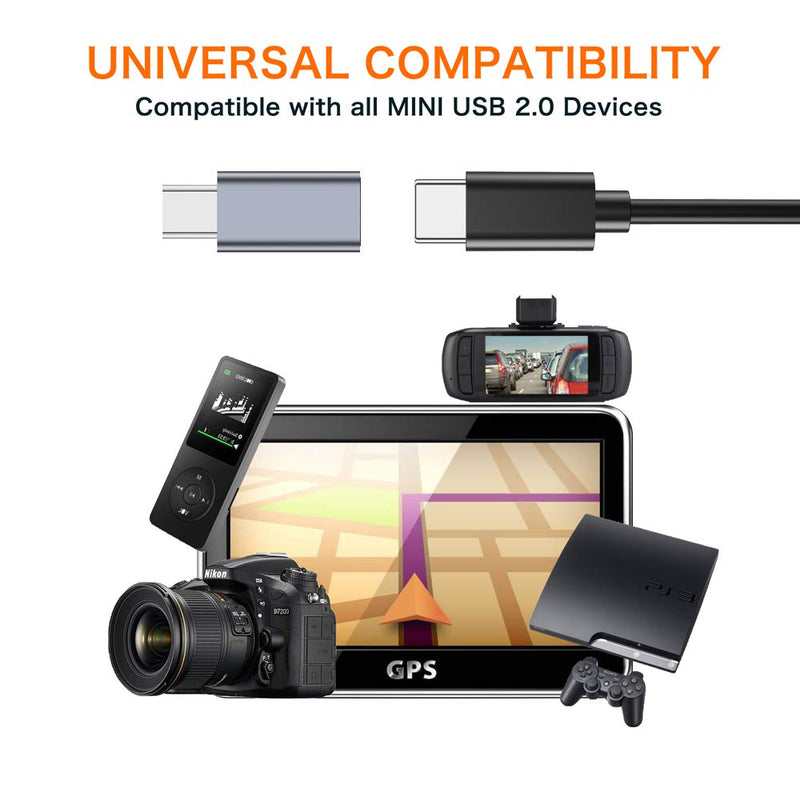 [Australia - AusPower] - USB C to Mini USB 2.0 Adapter, (2-Pack)Type C Female to Mini USB 2.0 Male Convert Connector Support Charge & Data Sync Compatible GoPro Hero 3+, MP3 Players, Dash Cam, Digital Camera, GPS Receiver etc 