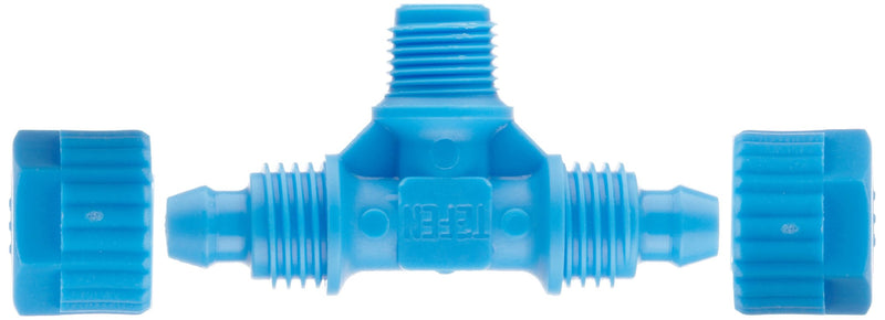 [Australia - AusPower] - Tefen Fiberglass Polypropylene Compression Tube Fitting, Tee Adapter, Blue, 8 mm Tube OD x 1/4" BSPT Male x 8 mm Tube OD (Pack of 5) 