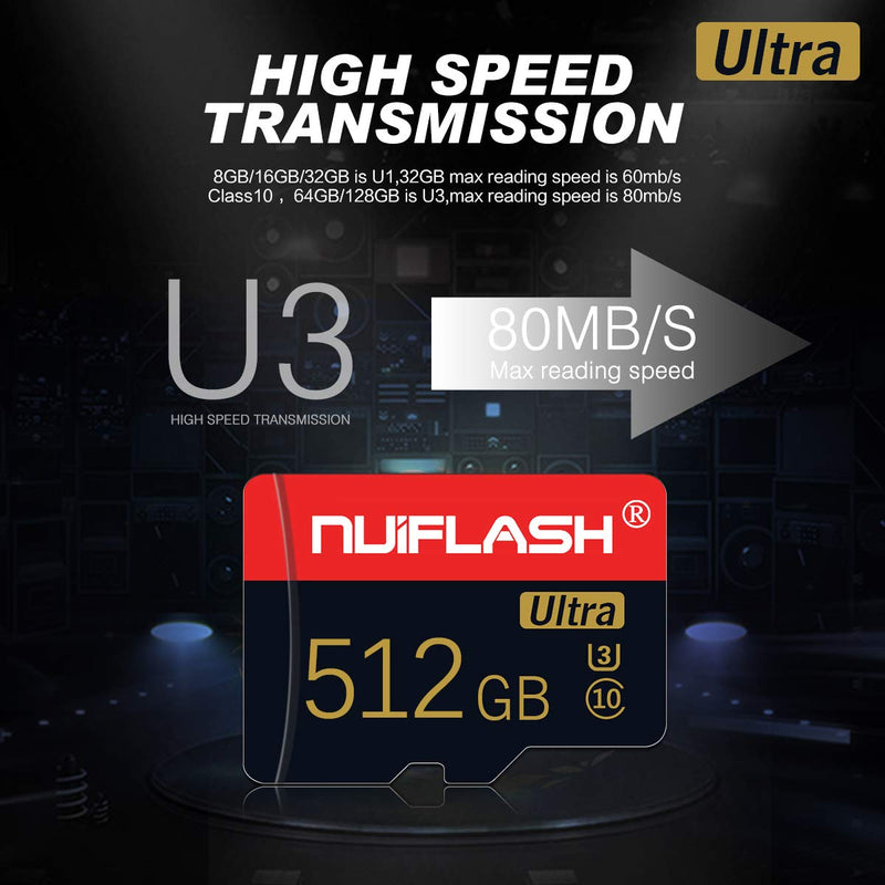 [Australia - AusPower] - Micro SD Card 512GB Memory Card with A SD Card Adapter Class 10 TF Card High Speed Memory Card for Camera Tachograph Tablet HHJ-512GB 