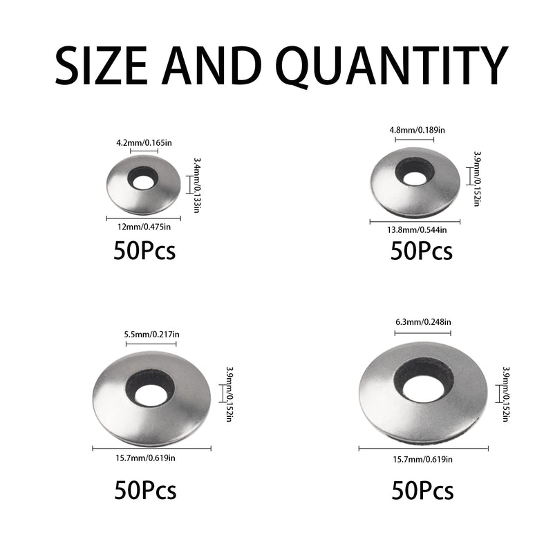 [Australia - AusPower] - Rrina 200Pcs 304 Stainless Steel Neoprene EPDM Bonded Sealing Gasket Washers Assortment Kit for 8#/10#/12#/14# Screws 