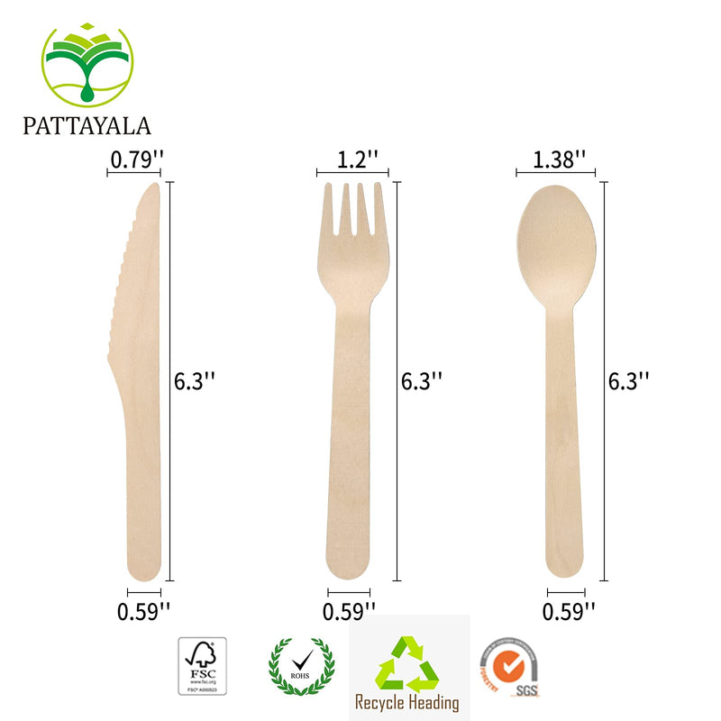[Australia - AusPower] - PATTAYALA Disposable Wooden Fork Compostable Cutlery 6.3"（100pcs）Suitable for Weddings, Picnics, Environmentally Friendly 