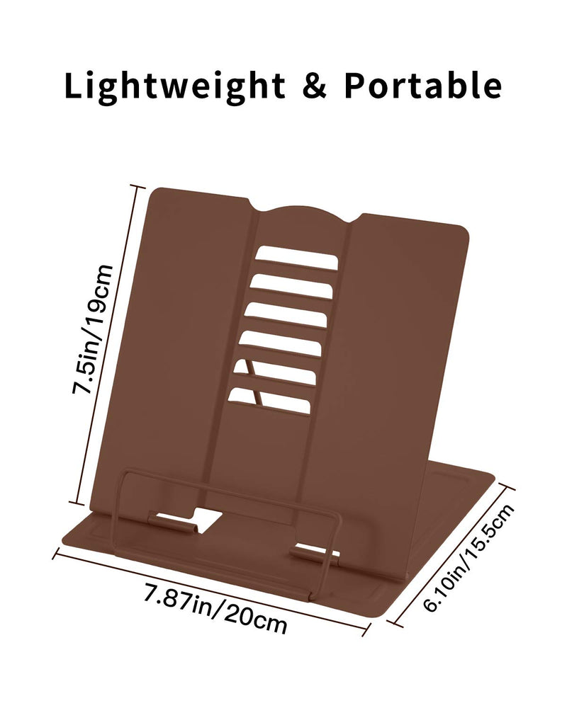 [Australia - AusPower] - MSDADA Desk Book Stand Metal Reading Rest Book Holder Adjustable Cookbook Documents Holder Portable Sturdy Bookstands for Recipes Textbooks Tablet Music Books with Page Clips (Brown) Brown 