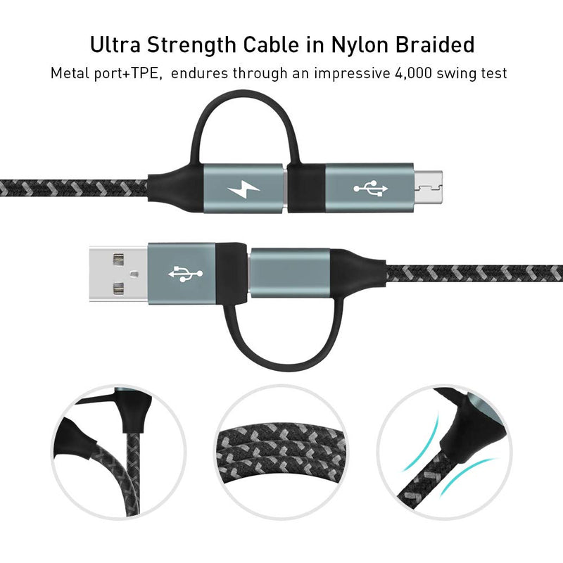 [Australia - AusPower] - Multi USB C Fast Charging Cable, MOMAX 4 in 1 USB C/USB A to USB C/Micro USB PD 60W Nylon Braided Multiple USB Cable Charge Adapter Connector for All Android, Data Transfer, QC Fast Charging (Grey) 4ft / 120cm USB C & Mirco USB & USB A Space Grey 