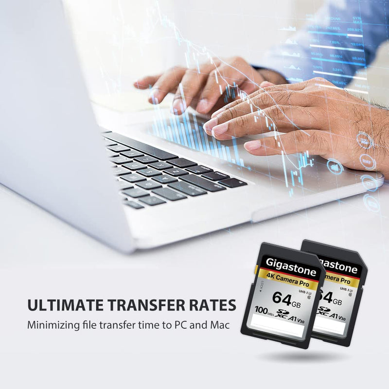 [Australia - AusPower] - Gigastone 64GB 2-Pack SD Card V30 SDXC Memory Card High Speed 4K Ultra HD UHD Video Compatible with Canon Nikon Sony Pentax Kodak Olympus Panasonic Digital Camera, with 2 Mini Cases SD 64GB V30 2PK 