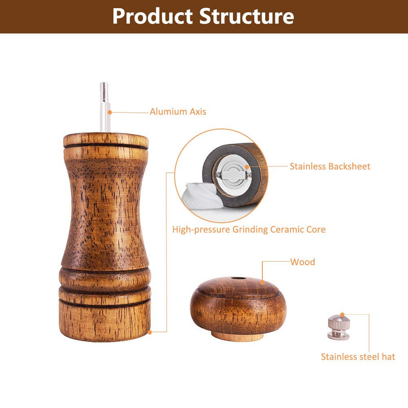 [Australia - AusPower] - Salt and Pepper Grinders Set,Ouktor Manual Wooden Salt and Pepper Mills Shakers, Ceramic Rotor with Strong Adjustable Coarseness (5.5inch) 5.5inch 
