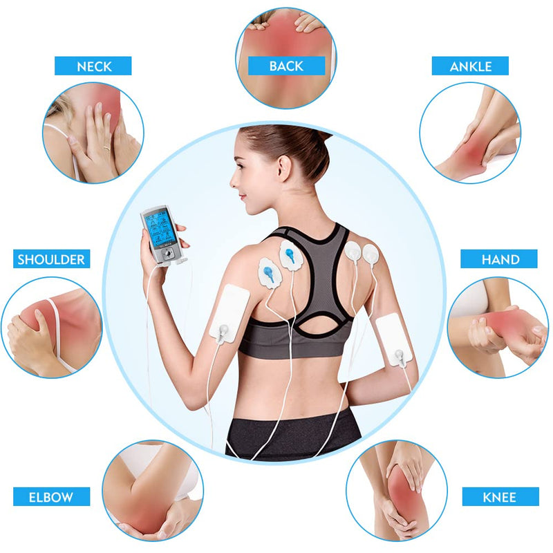 [Australia - AusPower] - TEC.BEAN 24 Modes TENS Unit Muscle Stimulator, Rechargeable TENS Machine with 8 Electrode Pads (American Gel), Electric Pulse Massager for Pain Relief Therapy 