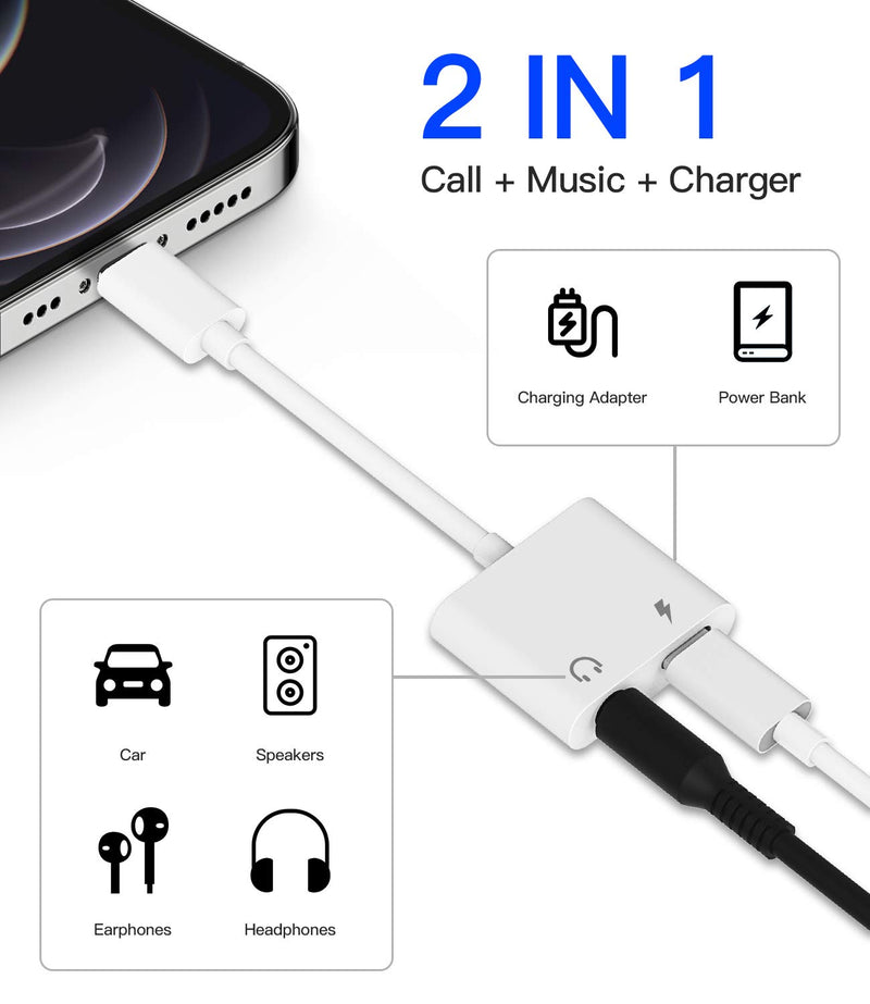 [Australia - AusPower] - 2pack,Headphone Adapter Compatible with Lightning to 3.5mm AUX Audio Jack and Charger Dongle Earphone Splitter Compatible for iPhone 11 12 pro xs xr x 8 for Ipad Converter charging connector for Apple 