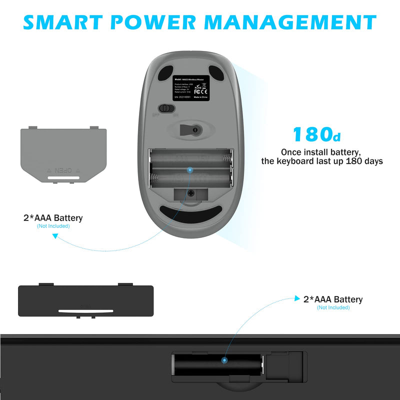 [Australia - AusPower] - POWZAN Wireless Keyboard and Mouse, Ultra Slim Compact Full Size Wireless Keyboard and Mouse Combo 2.4G Ultra-Thin Sleek Design for Windows, Mac, Computer, Desktop, PC, Notebook - (Black Gray) Black Grey 