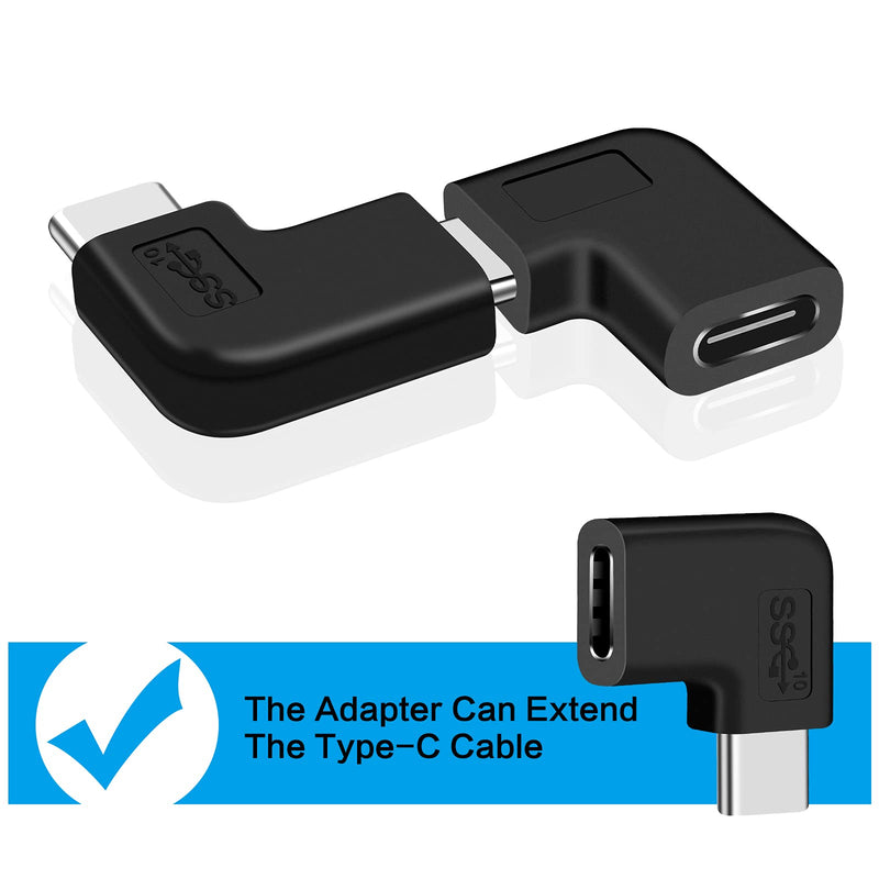 [Australia - AusPower] - USB C Right Angle Adapter, 2 Pack 90 Degree USB C to USB Type-C Male to Female Adapter, Support USB-C 3.1 PD 100W Quick Charge 480Mb/s Data Transfer for Nintendo Switch, Laptop, Tablet, Mobile Phone Black 