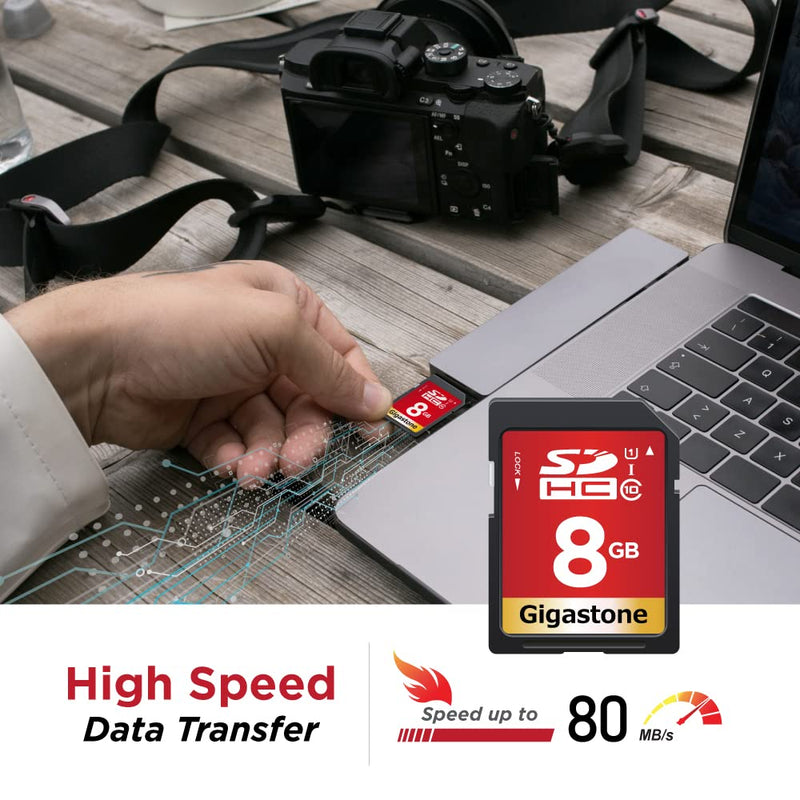 [Australia - AusPower] - Gigastone 8GB 2-Pack SD Card UHS-I U1 Class 10 SDHC Memory Card Full HD Video Canon Nikon Sony Pentax Kodak Olympus Panasonic Digital Camera, with 2 Mini Cases SD 8GB U1 2-Pack 