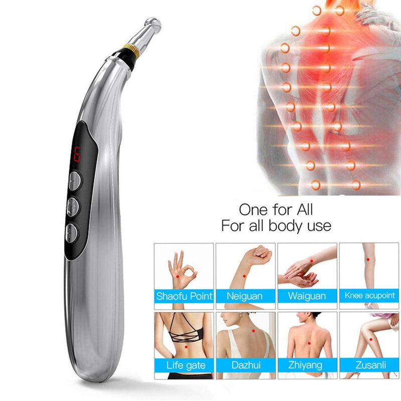 [Australia - AusPower] - Acupuncture Pen Electronic Accupressure Pen, USB Rechargeable Pain Relief Electric Meridians Energy Pen Massager Pen Pain Relief Massage Tool with 3 Massage Heads & 2 Massage Gel 