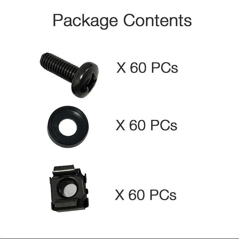 [Australia - AusPower] - Lancher 60-Pack M6 x 16mm Screws and Cage Nuts for Server Shelf Cabinets Rack Mount 1U 2U 6U 12U Rack Screw cage nut - Black 60-Pack M6 screw cage nut Black 