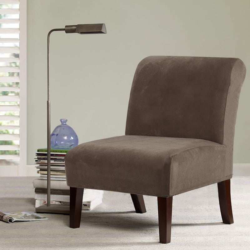[Australia - AusPower] - Velvet Accent Chair Covers High Stretch Armless Chair Covers for Living Room Luxury Thick Velvet Chair Slipcovers Modern Furniture Protector with Elastic Bottom, Machine Washable, Taupe 