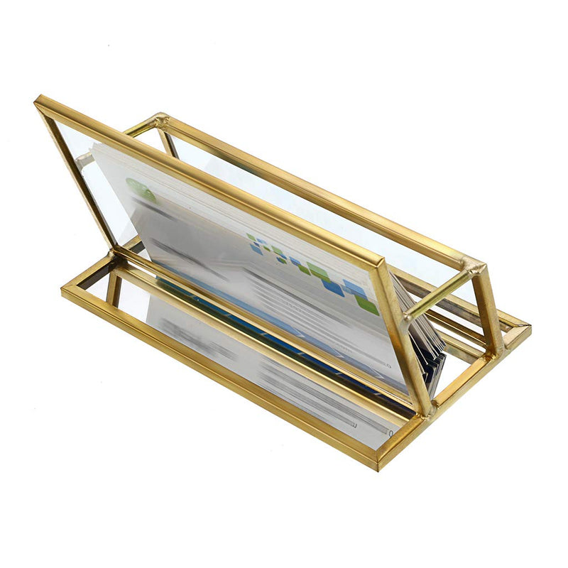 [Australia - AusPower] - Hipiwe Glass Business Card Holder Stand - Vintage Gold Metal Name Card Display Stand Office Desktop Countertop Business Card Organizer Golden 