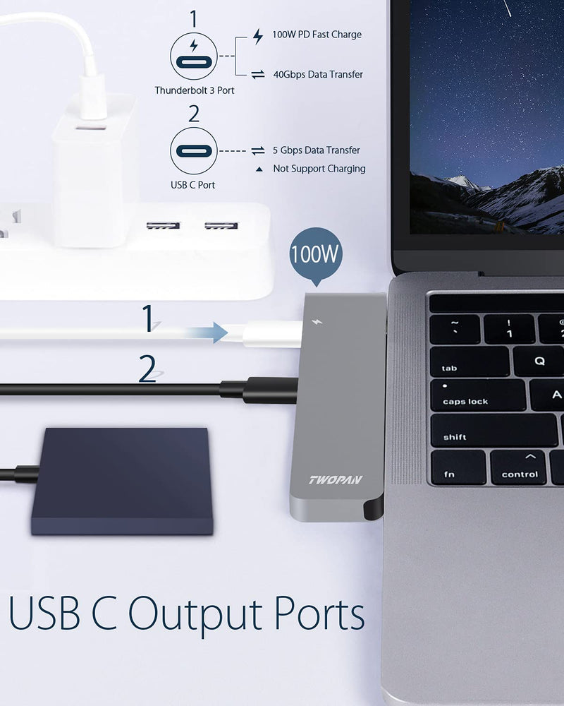 [Australia - AusPower] - TWOPAN MacBook Pro Air USB Adapter Hub, 7 in 2 USB 3.0 Multiport Adapter, USB C Hub with 4K HDMI, Thunderbolt 3 PD Port, 2 USB 3.0 Ports, SD/TF Card Reader for MacBook Air/Pro 2020/2019/2018, 13"/15"… 