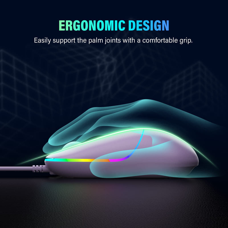 [Australia - AusPower] - Wired Mouse, USB Computer Mouse Backlit Ultra Silent Wired Mouse with 6400 DPI, Ergonomic LED Corded Mouse for PC, Laptop, Desktop, MacBook, Windows (Purple) Purple 
