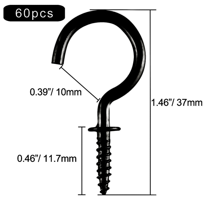 [Australia - AusPower] - ASTARON 60 PCS 1 Inch Metal Ceiling Hooks Screw-in Cup Hook for Hanging Mugs Plants, Black 