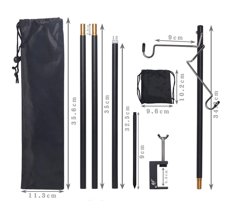 [Australia - AusPower] - Hikeman Folding Lantern Stand Pole Portable Lamp Stand Hook Collapasible Light Stand Holder for Camping Fishing Picnic BBQ Outdoor Activities Black 