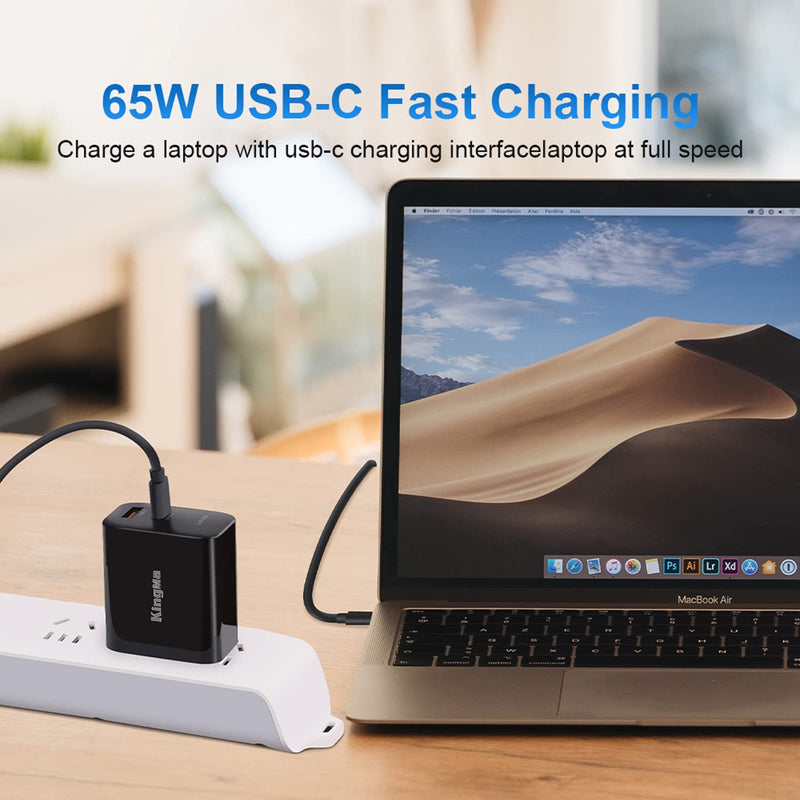 [Australia - AusPower] - USB C Laptop Charger, 65W PD Laptop Wall GaN Charger 2-Port Travel Power Adapter with USB C Fast Charging Cable Compatible with Notebook MacBook, Lenovo T490/X13 and Smart Phones 