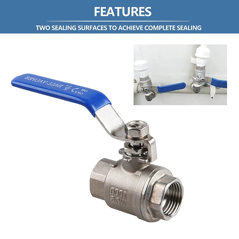 [Australia - AusPower] - YanTone 1/2 Inch Full Port Ball Valve, 304 Stainless Steel Shut Off Valve for Water Oil and Gas, 1000 PSI (WOG) - 1/2" NPT, 1 Piece 