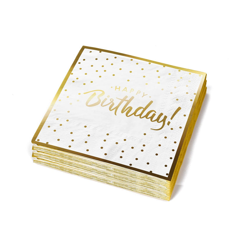 [Australia - AusPower] - Gatherfun Birthday Party Supplies Napkins Disposable Paper Napkins with Gold Stamping for Adults and Kids Birthday Party（6.5X6.5 in, 3-Ply, 50-Pack) 