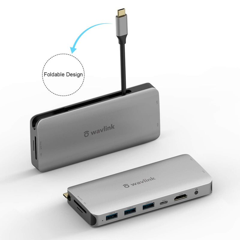[Australia - AusPower] - USB C Hub,10-in-1 USB C Adapter with 4K HDMI, VGA, USB C Charging, 2 USB 3.0, SD/TF Card Reader, USB C to 3.5mm, Gigabit Ethernet, USB C Dock Compatible Apple MacBook Pro 13/15 10-in-1 