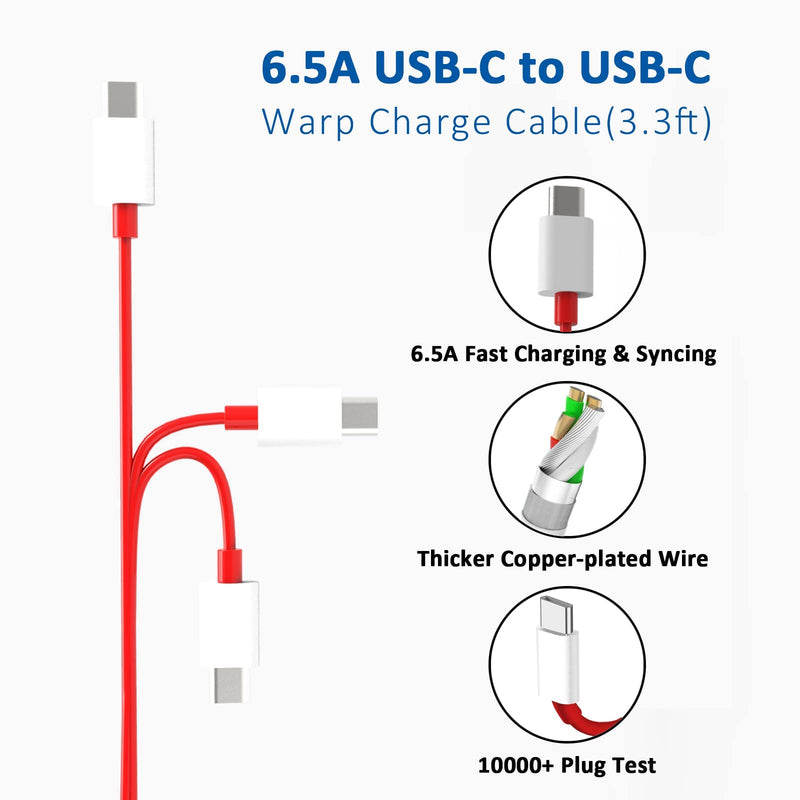 [Australia - AusPower] - OnePlus Warp Charger, 65W Warp Charger Block Replacement for OnePlus Nord 2 5G/9 Pro/9RT/9/9R/8T+ 5G/8T,10V 6.5A Warp65 OnePlus Fast Wall Charger Adapter with 3.3ft USB C Warp Charger Cable 