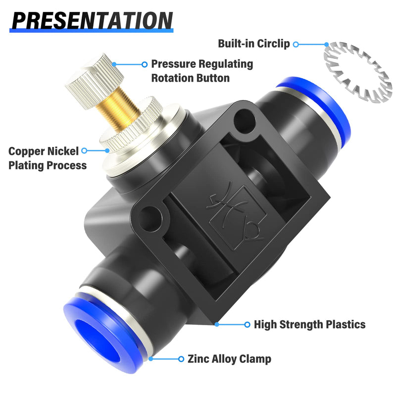 [Australia - AusPower] - TAILONZ PNEUMATIC Air Flow Control Valve with Push-to-Connect Fitting, in-Line Speed Controller Union Straight - 8MM Tube OD x 8MM Tube OD SCF-8 （Pack of 5） 