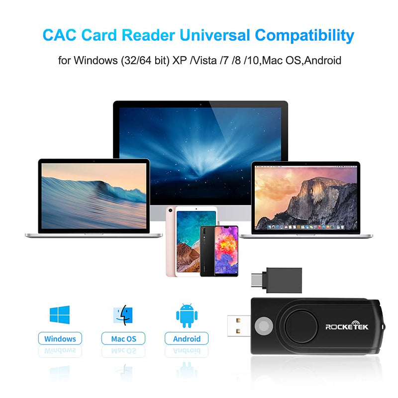 [Australia - AusPower] - USB Smart Card Reader, Rocketek DOD Military USB CAC Memory Card Reader Compatible with Windows, Linux/Unix, MacOS X - Build in SDHC/SDXC/SD Card Reader and Micro SD Card Reader RT-SCR10 