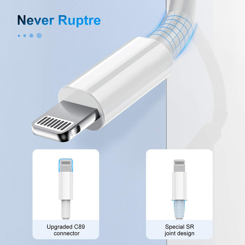 [Australia - AusPower] - 3 Pack Apple MFi Certified iPhone Charger Cable 6ft, Apple Lightning to USB Cable Cord 6 Foot, 2.4A Fast Charging,Apple Phone Long Chargers for iPhone 13/12/11/11Pro/11Max/ X/XS/XR/XS Max/8/7/6 White 6 ft 