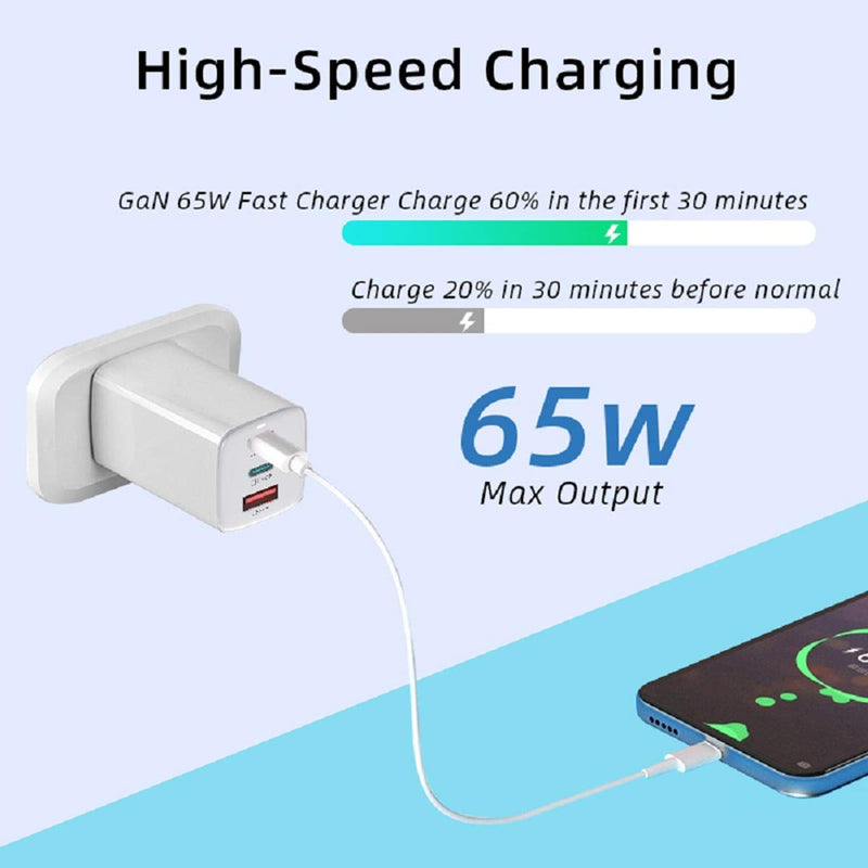 [Australia - AusPower] - Type C Charger,GaN 65W USB C Charger,USB C Charger Block,Charger PD Fast Power Adapter for USB C Laptop,Compatible with MacBook Pro/air,iPhone13 Pro max,iPad Pro,Galaxy s21 Ultra,Note20,Qilinlog. 