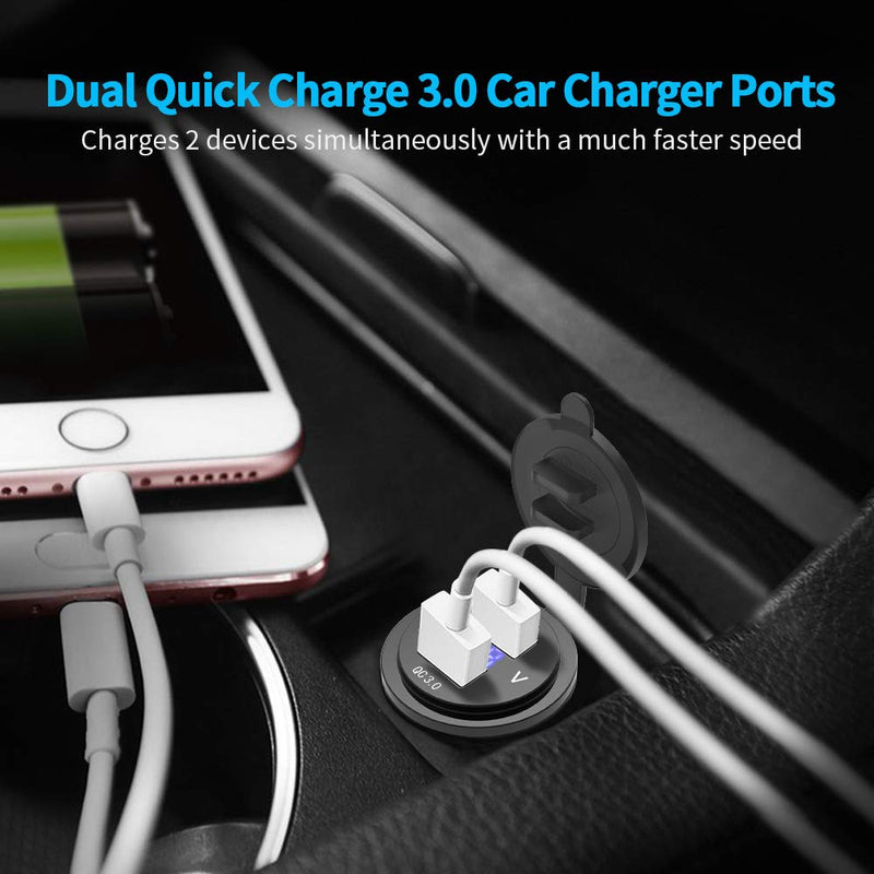 [Australia - AusPower] - MICTUNING Dual USB Charger Socket 2.1A & 2.1A Power Outlet with Digital Voltmeter Blue LED Light 12-24V for Car Boat Marine Mobile 