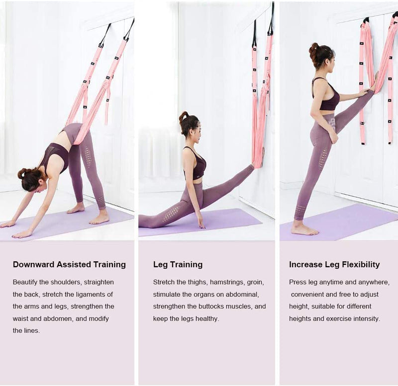 [Australia - AusPower] - Pricexes Yoga Stretching Strap, Adjustable Height Leg Stretcher Waist Back Stretch Band Aerial Yoga, Anti-Gravity Inversion Exercises Door Flexibility Tensile Trainer for Rehab Pilates Dance Splits Black 