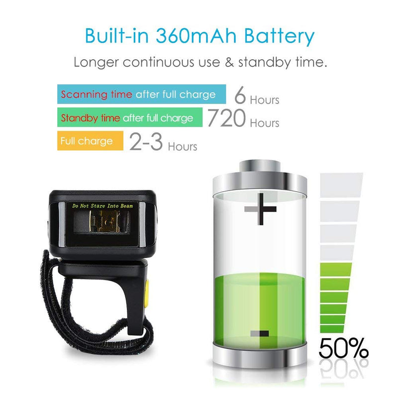[Australia - AusPower] - Bluetooth Wireless Ring Barcode Scanner, Symcode 1D Compatible with Bluetooth Function & 2.4GHz Wireless & Wired Connection, Portable Wearable Mini Finger Bar Code Reader 