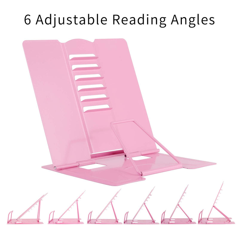 [Australia - AusPower] - Blizzow Desk Book Stand Holders for Reading Hands Free, Durable Metal Adjustable Book Stand, Sturdy Lightweight Foldable Portable Bookstand -Cookbook, Recipe, Tablet, Music Book, Documents (Pink) Pink 