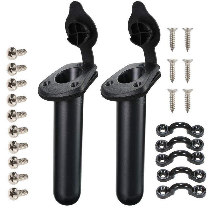 [Australia - AusPower] - Borogo Kayak Fishing Rod Holder, 2 Pack Kayak Deck Flush Mount Fishing Boat Rod Holders and Cap Cover for Kayak, Fishing Boat, Canoe and Fishing Tackle Accessory Tool 