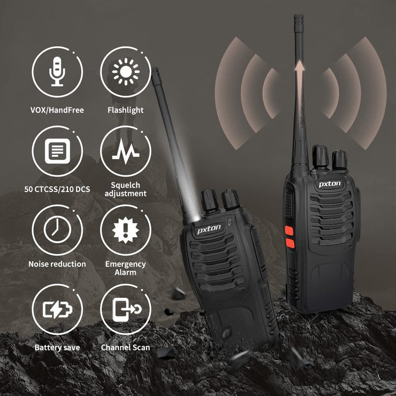 [Australia - AusPower] - pxton PX-8S-01 walkie talkies for Adults with Upgraded Headset,Handheld Portable Two Way radios Long Range Include Rechargeable walkie Talkie Li-ion Battery and USB Charger（2 Pack） 