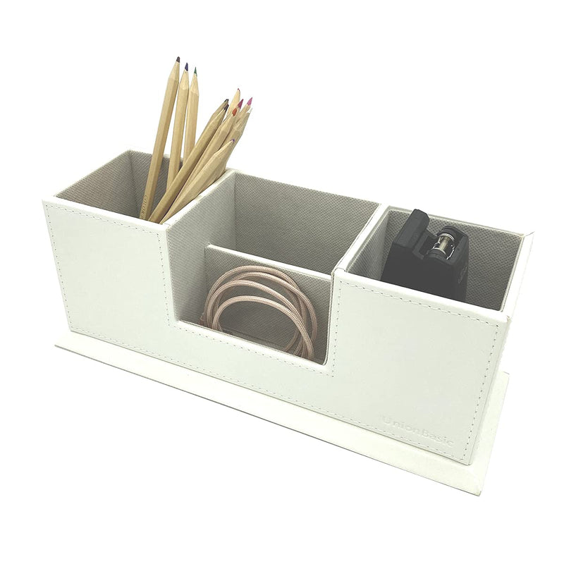 [Australia - AusPower] - UnionBasic 4 Compartment Desk Organizer - Dual Pen Holder - Card/Pen/Pencil/Mobile Phone Office Supplies Holder, White 