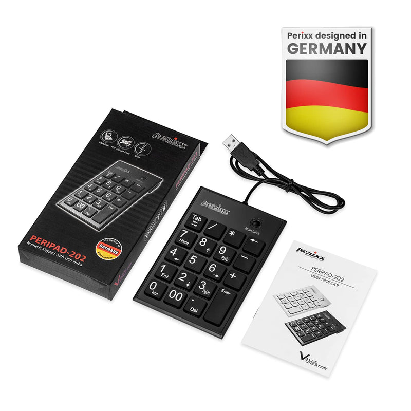 [Australia - AusPower] - Perixx Peripad-202H Wired Slim Numeric Keypad, X Type Scissor Keys with 2 USB Hubs and Tab Key, Black USB with 2 Hubs 