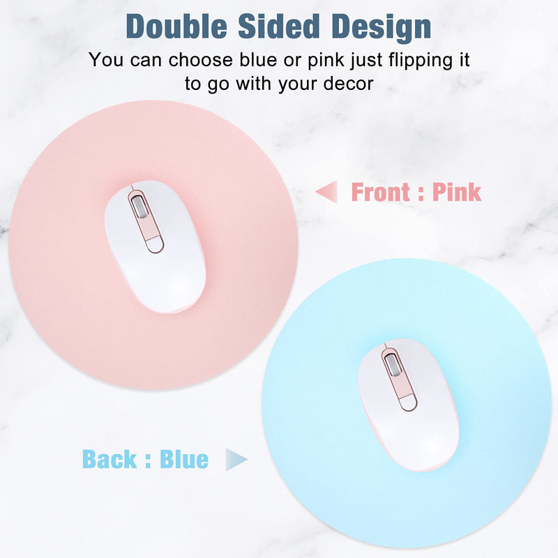 [Australia - AusPower] - Hsurbtra Mouse Pad, Double-Sided PU Leather Small Round Mousepad 8.7 x 8.7 Inch,Anti-Slip Waterproof Mouse Mat, Pretty Cute Mouse Pad for Office Home Gaming Laptop Men Women Kid,Pink & Blue Pink 