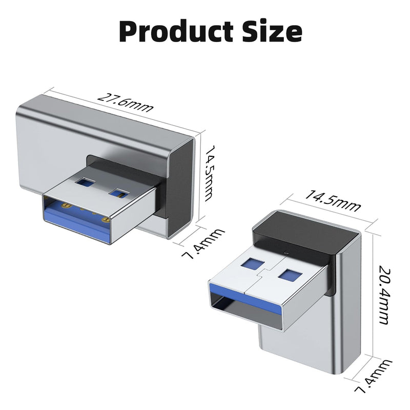 [Australia - AusPower] - AreMe 90 Degree USB 3.0 Adapter 4 Pack, Up and Down Angle, Left and Right Angle USB A Male to Female Converter Extender for PC, Laptop, USB A Charger, Power Bank and More (Grey) Grey 